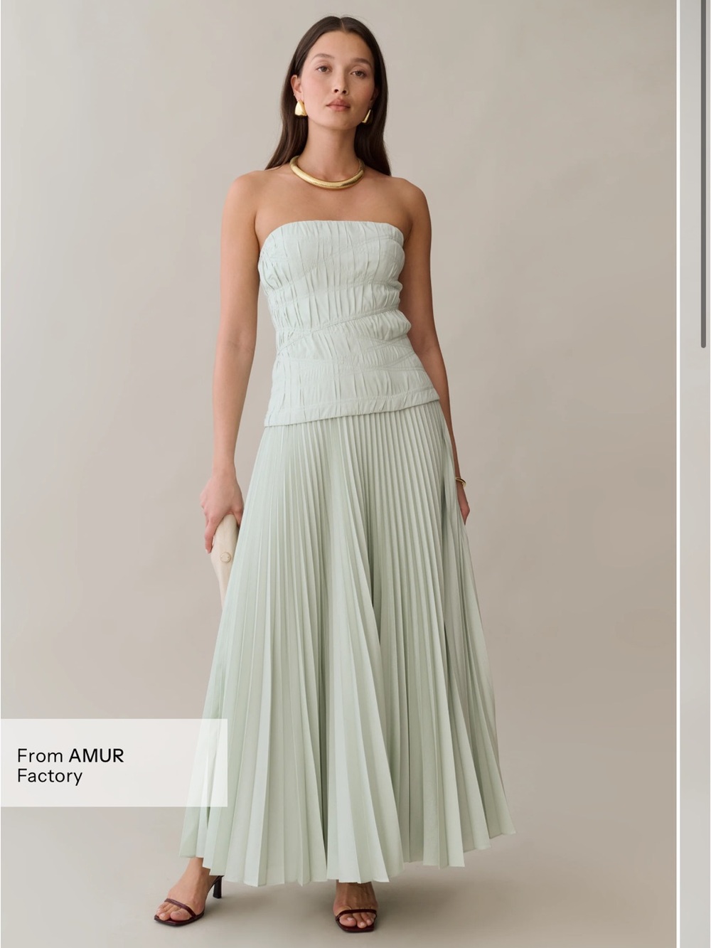 NWT o.p.t Ada Dress size 4 seafoam green strapless pleated maxi Few Moda